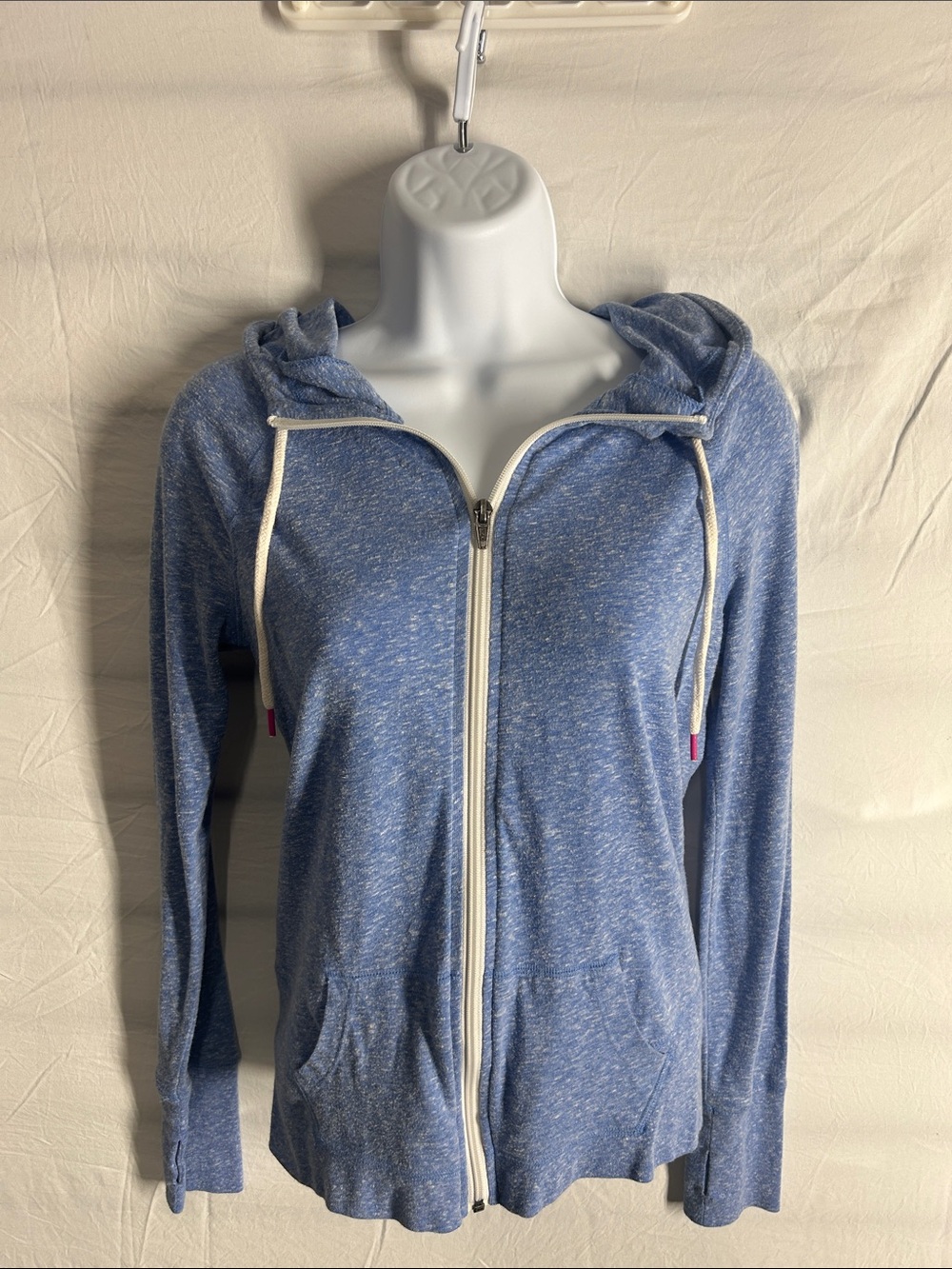 SO Heathered Light Blue Zip Hoodie with White Trim